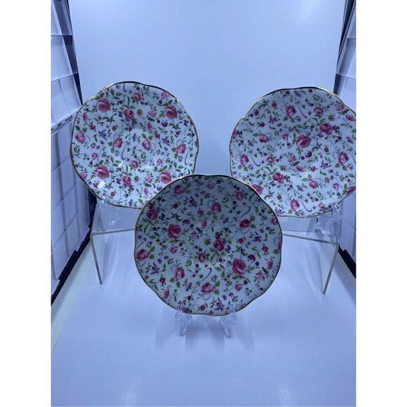 Rosina 5” Bone China teacup saucer, Made in England Chintz pattern set of 3 - Picture 8 of 16